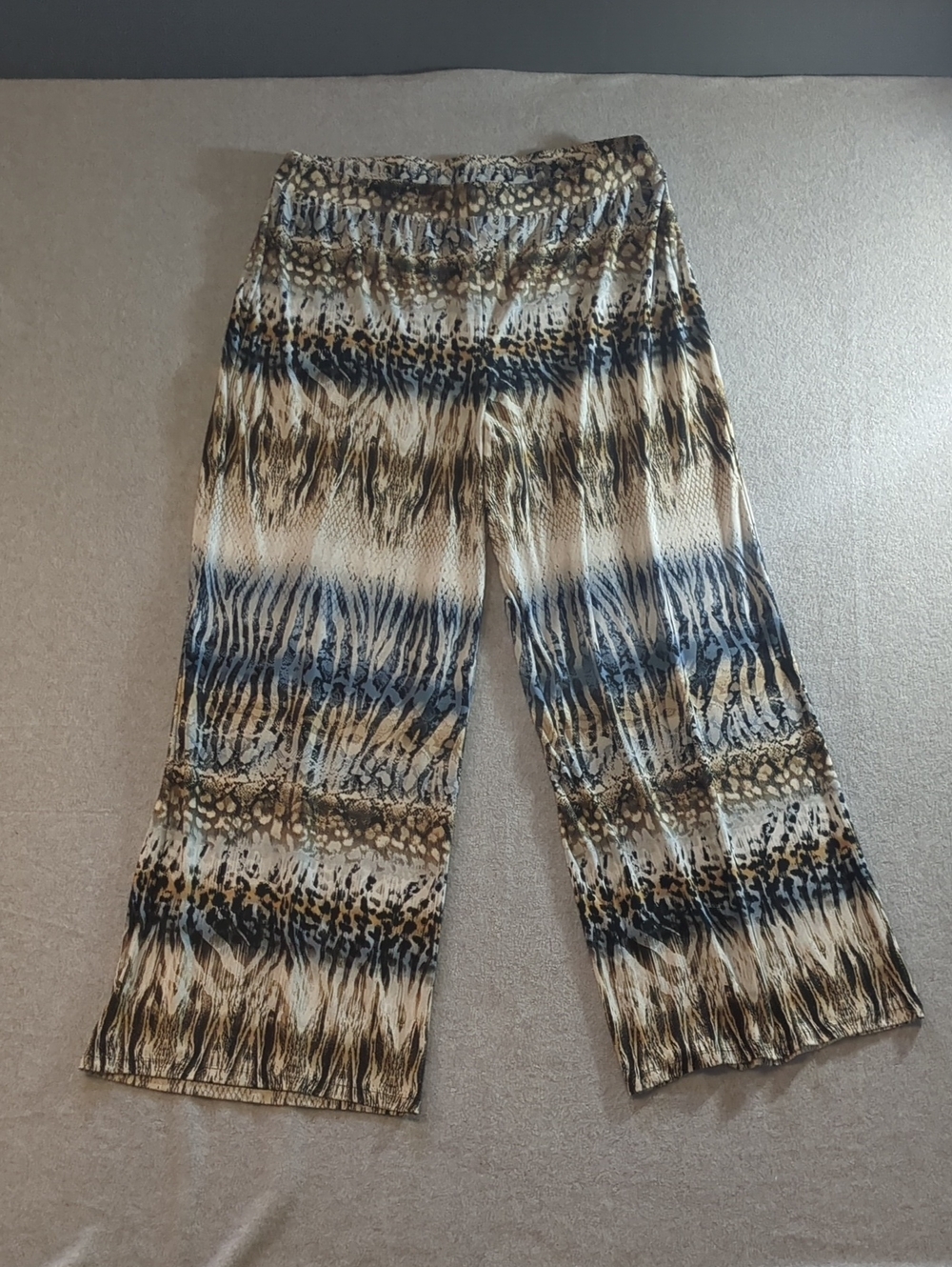 Animal Striped Printed Wide-Leg Palazzo Pants Neutral Boho, Sz 18/20w